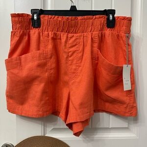 A New Day High Waist Orange Linen Blend Women's Shorts sz L NWT